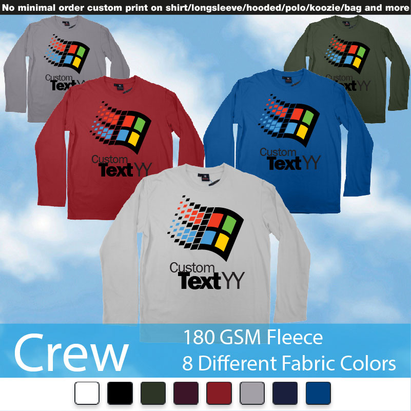 Microsoft Windows 95 Classic Logo Custom Text And Year Print Crewneck Long Sleeved Sweatshirt Sweatshirt On Demand Printing Bali